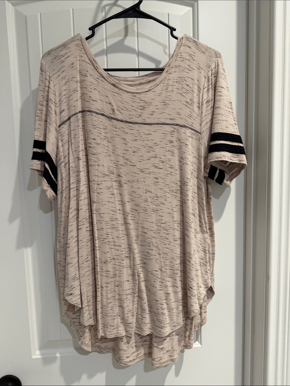 Women's Cream Short Sleeve Tee with Black Stripe Detail